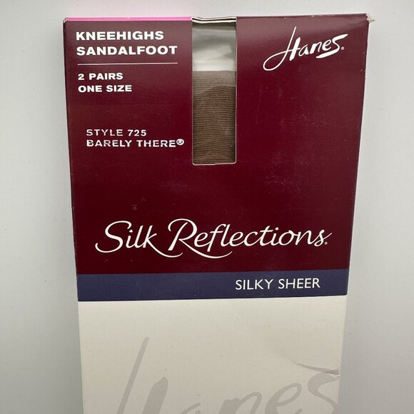 Hanes Silk Reflections Sheer Kneehighs Sandal 2 Pairs One Size Barely There 725 - Picture 2 of 3